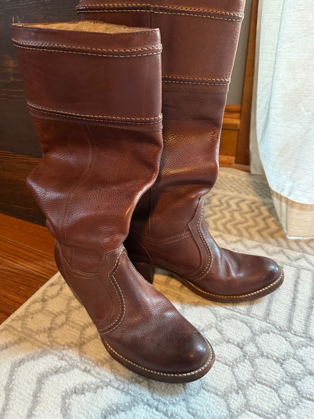 FRYE Jane 14L Stitch Tall Riding Boots — Brown Leather 8.5B